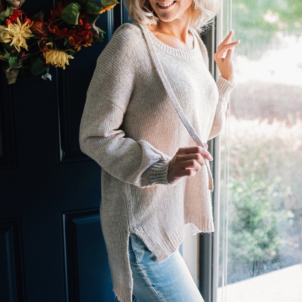 Camel/ivory hooded sweater
